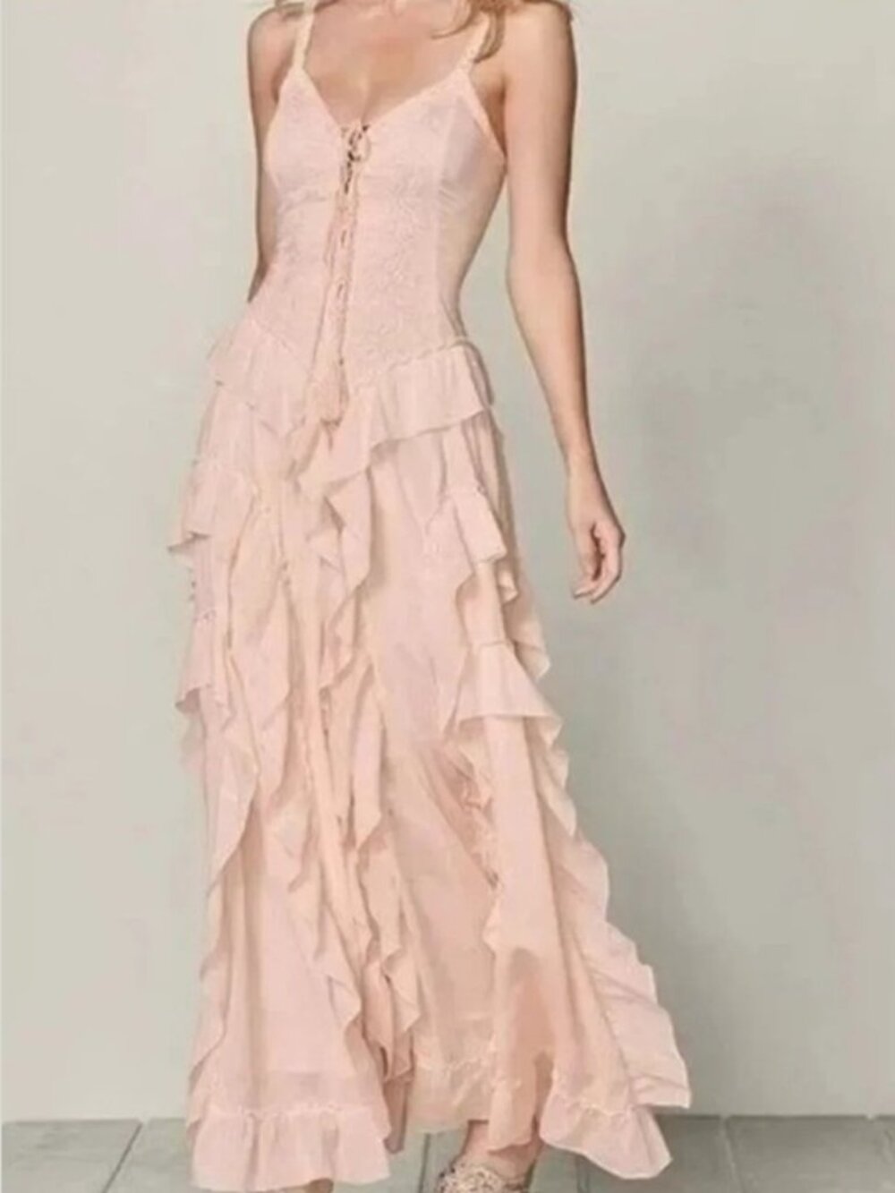 Lace Up Ruffle Maxi Dress - Picture 3 of 7